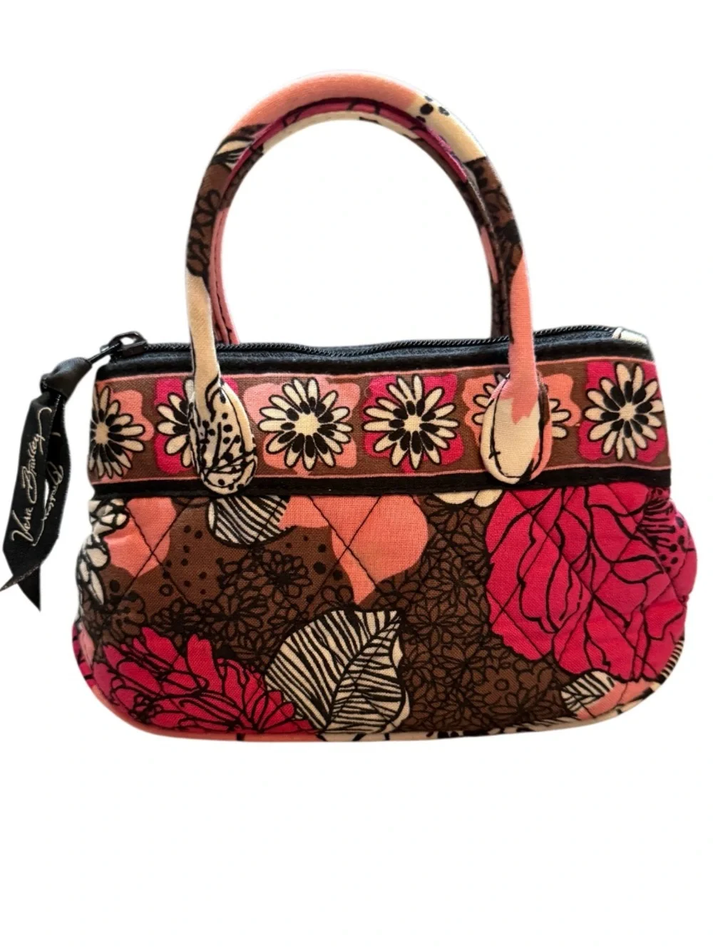 Vera Bradley Pink Black Floral Quilted Mini Handbag Satchel-Babydoll Little Girl